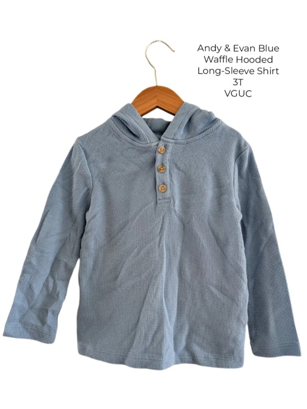 Andy & Evan Blue Waffle Hooded Long-Sleeve Shirt 3T